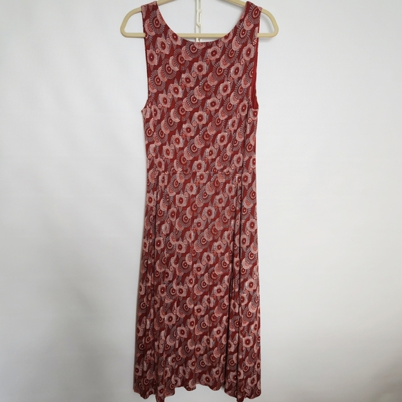 MAEVE (Anthropologie) Yvette Ruched Dress Women Geometric Design Rust Sz Large - Picture 3 of 13